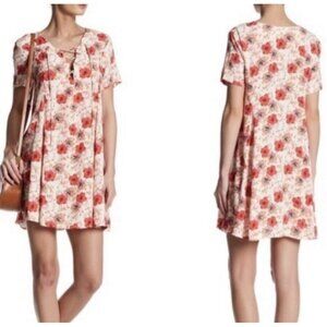 ASTR The Label Hibiscus Mini Dress – Floral Lace-Up Babydoll Romantic Festival C
